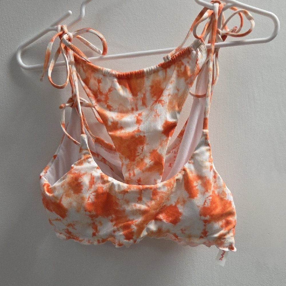 ROMWE Orange and White Tie-Dye Bikini Top